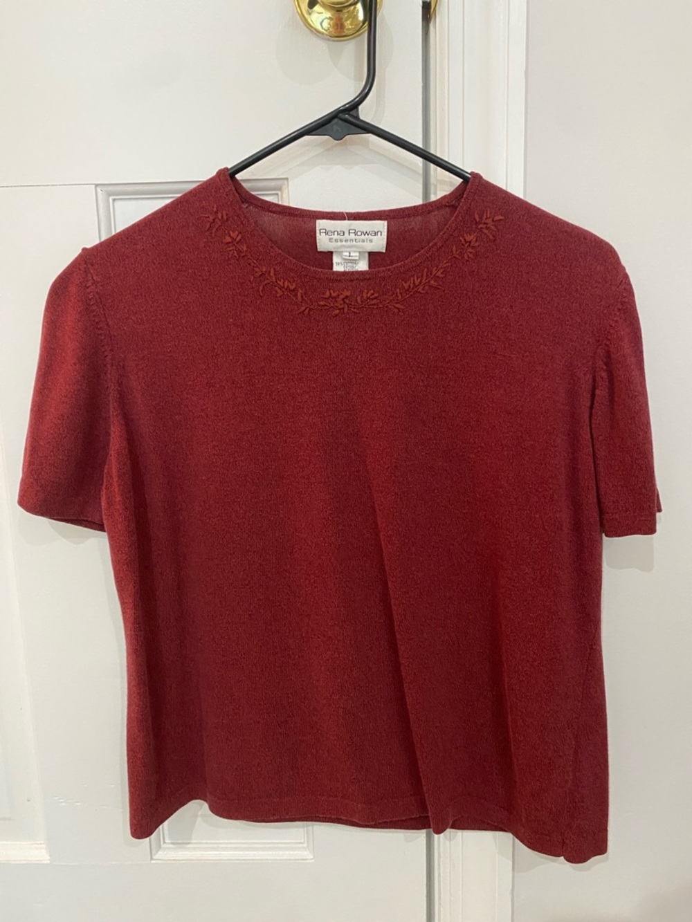 Rena Rowan Short Sleeve Embroidered Crewneck Top - Wine